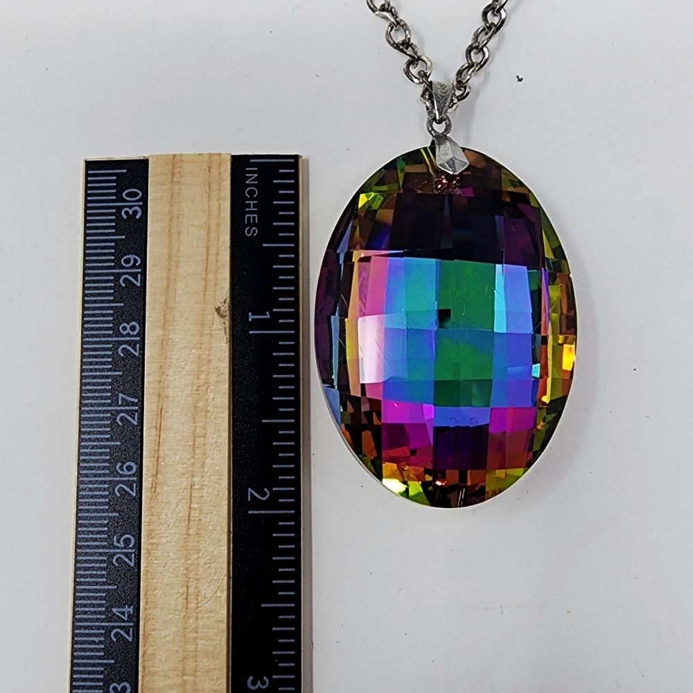 Silver Chain With Multicolor‎ Oval Large Pendant And Necklace - Picture 9 of 12